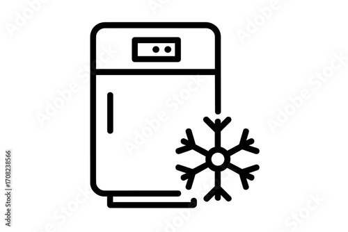 Refrigerator line icon, cold storage concept. Freezer vector symbol, fridge pictogram. Cooling, freezing food preservation, kitchen household appliance simple outline illustration.