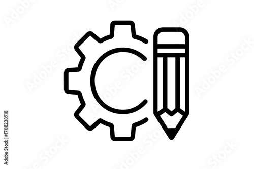 Gear and pencil line icon. Development, configuration, and customization concept. Editable settings symbol. Technical support and creative process for graphic design.