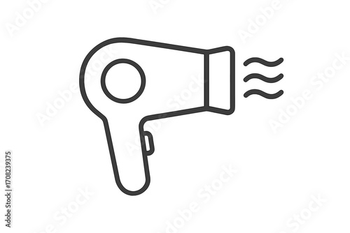 Hair dryer thin line icon, vector illustration for web, books, cards, apps, transparent background, beauty tool, salon styling, electric hair blower, minimalist design