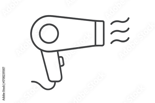 Hair dryer thin line icon for web design, apps, books, cards, vector cartoon illustration with transparent background, grooming tool, beauty care essential, ordered set