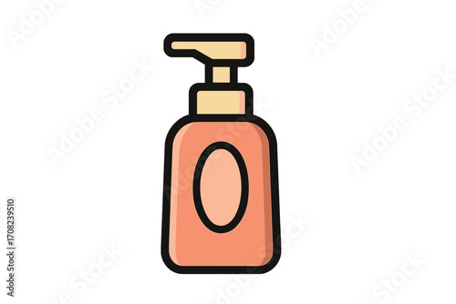 Isolated vector icon of cosmetic bottle with pump dispenser, skincare container illustration, beauty product packaging concept, skin lotion, liquid soap, transparent background