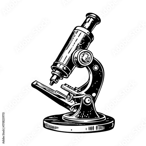A vintage style illustration showing microscope