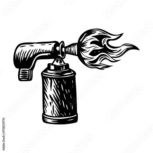 A glyph style illustration depicting blowing torch