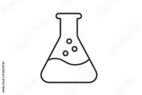 Laboratory flask minimalistic thin outline icon, chemistry beaker with liquid and bubbles, scientific experiment symbol, web and graphic design, app and banner vector illustration