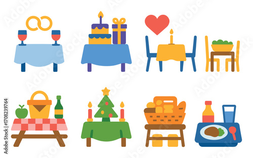 Colorful Table Setting Icons