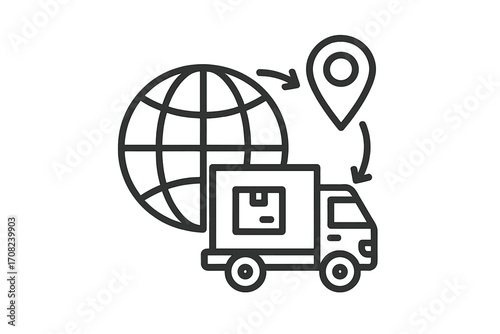 International shipping icon for global delivery and worldwide logistics. E-commerce freight transport and cargo distribution. Vector outline symbol for order tracking service.