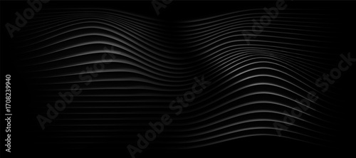 Flowing three dimensional black and white abstract waves