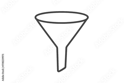 Line art funnel illustration for graphics and concept design, vector cartoon style with transparent background, simple outline, app interface symbol, ordered set element for digital use