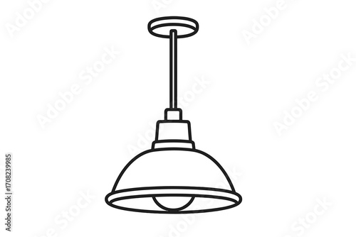 Vector line art of modern hanging ceiling lamp with bulb, pendant light illustration for interior design, lighting concept, minimal style, transparent background, graphics set