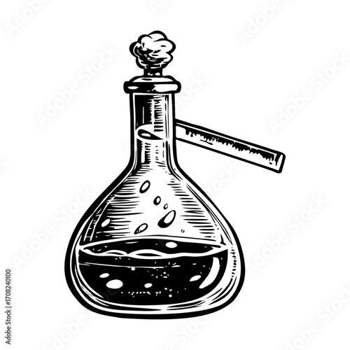 A sketchy style illustration representing distillation flask