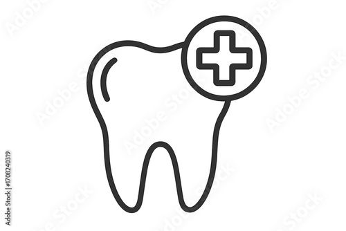 Medical cross over tooth thin line icon, dental healthcare symbol, oral medical care, dentist sign, vector cartoon illustration for websites, books, cards, apps, transparent background