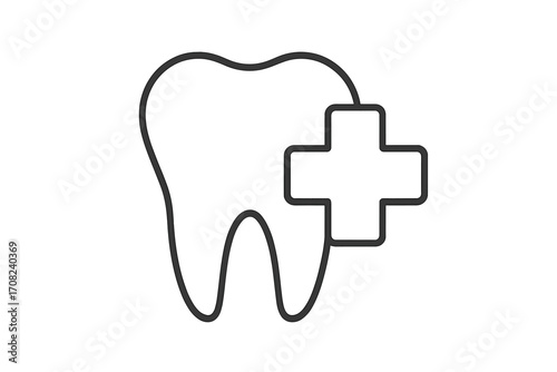 Medical cross and tooth icon thin line vector illustration for dental care, health websites, medical books, apps, cards, dentistry concept, oral hygiene symbol, healthcare design