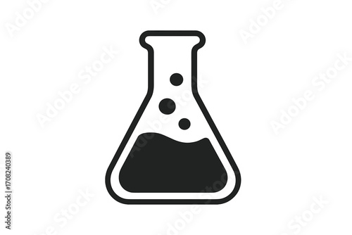 Laboratory flask icon. Erlenmeyer flask with liquid and bubbles. Chemistry, science, experiment symbol. Vector illustration for lab, research, biology, education. Minimal flat design.