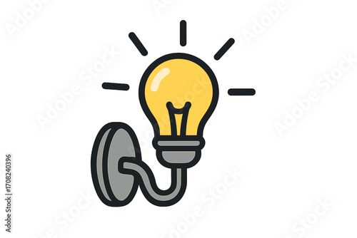 Minimalistic light bulb wall lamp icon, glowing lamp vector illustration for graphics and app design, transparent background, modern concept, creative idea symbol, bright energy