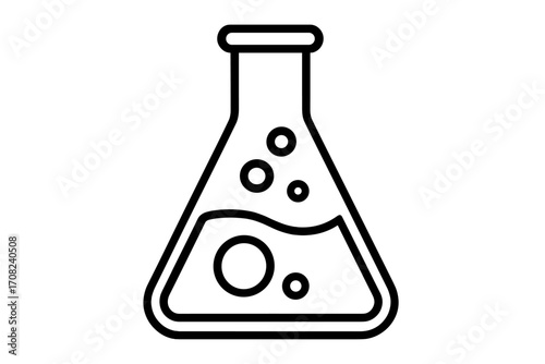 Laboratory flask line icon. Science, chemistry, and research concept. Chemical experiment in a glass flask with liquid and bubbles. Vector outline for lab, medical, or education.