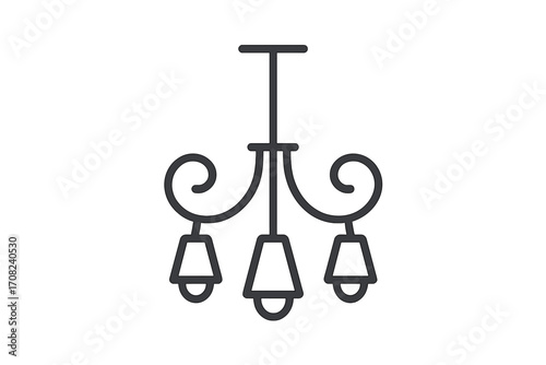 Chandelier line icon vector. Classic lustre pictogram. Vintage home interior decor. Ceiling lamp light fixture symbol. Minimalist outline illustration for graphic design.