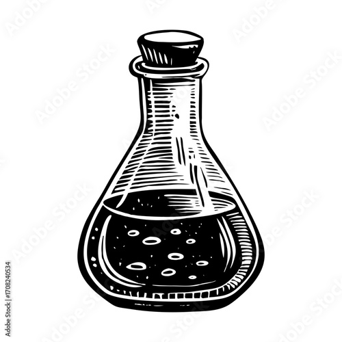 A glyph style illustration depicting retort flask