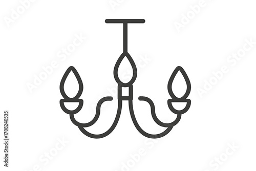 Chandelier icon vector. Minimalist line art of a classic ceiling lamp. Elegant light fixture symbol for interior design, home decor, web, and graphic design projects.