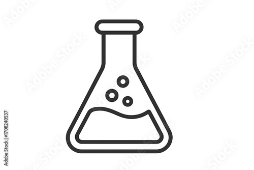 Laboratory flask line icon for science and chemistry. Erlenmeyer flask with bubbling liquid for chemical experiment or research. Vector symbol for web, logo, app design.