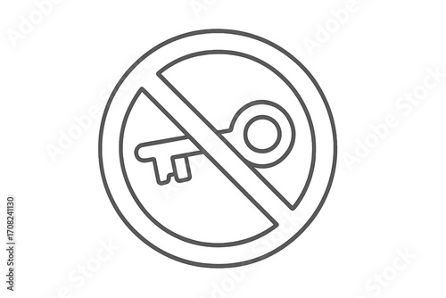 Prohibited key symbol with thin line style, no access sign, security restriction icon, forbidden key illustration, vector cartoon transparent background, ordered set