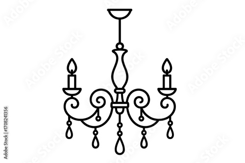 Elegant vintage street light outline, vector cartoon illustration for graphic design, web apps, adverts, cards, transparent background, classic lamp icon, decorative urban lighting