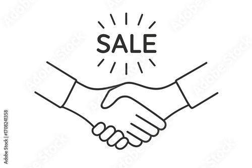 Handshake sale icon. Business deal agreement. Partnership and cooperation. Successful transaction concept. Thin line vector illustration for web. Marketing commerce.
