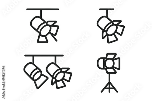 Minimalistic street light icon set, vector cartoon illustration, simple black line art design for web, graphic design, apps, banners, social media, cards, editable vector