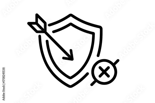 Minimalistic Virus in Computer Symbol with Shield and Cross Mark, Cybersecurity Threat Icon, Computer Virus Attack Concept for Web Design, Apps, Banners, Social Media, Cards Vector