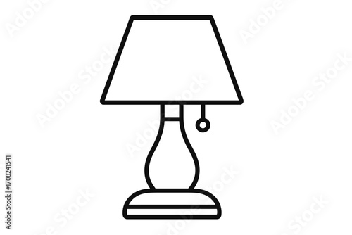 Elegant table lamp line icon, minimalist bedside lighting vector illustration, home decor, nightstand light fixture design for graphic and web projects, apps, advertisements, and cards