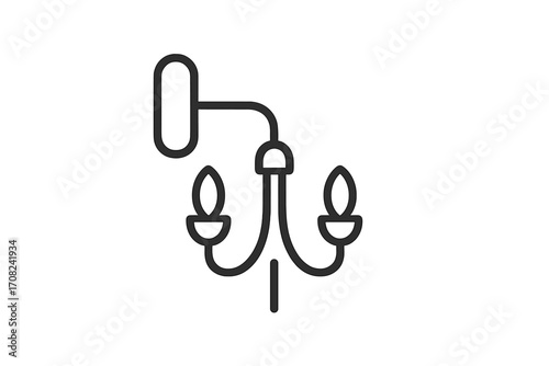 Wall sconce line icon. Classic wall lamp symbol. Minimalist interior lighting pictogram. Elegant home decor element. Vintage style electricity fixture for house decoration.