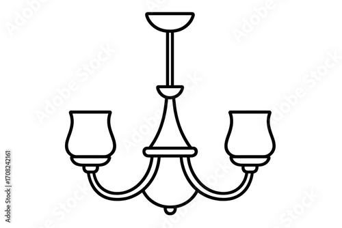 Chandelier line icon vector. Simple ceiling lamp illustration. Classic light fixture for home decor or interior design. Outline lustre drawing. Elegant vintage household lighting element.