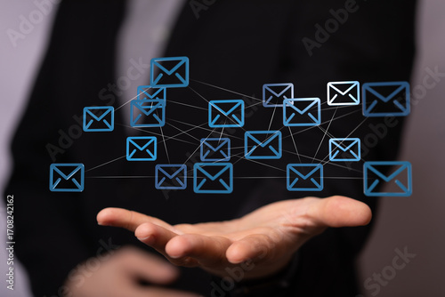 Image of interconnected email icons, representing global communication and networking.
