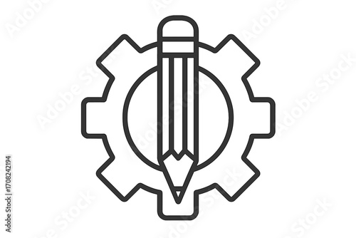 Creative process icon with pencil and gear. Concept for design, engineering, development, customization, settings. Vector pictogram for web, app, UI, graphic design, and branding.
