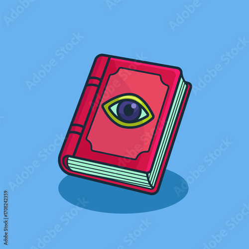 Cartoon Magic Spell Book with Eye Illustration