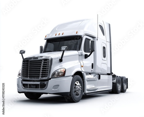 Full white semi-truck, front view, isolated