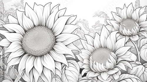 Wallpaper Mural Monochrome sunflower illustration Torontodigital.ca