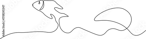 Streamlined Motion: Rotating Line Art of a Flowing Fish, A minimalist animation of a fish formed from a single continuous line, rotating gracefully on its vertical axis