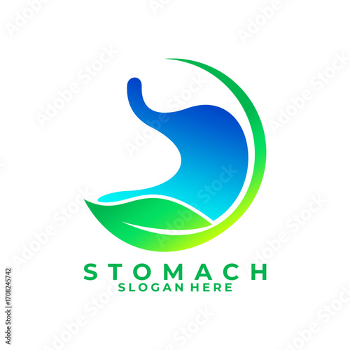 Stomach care logo design vector. Stomach leaf logo icon
