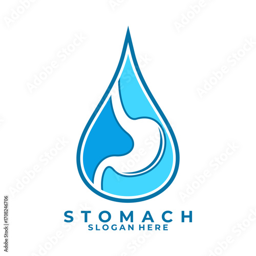 Stomach with water drop logo design vector. Stomach nature care logo