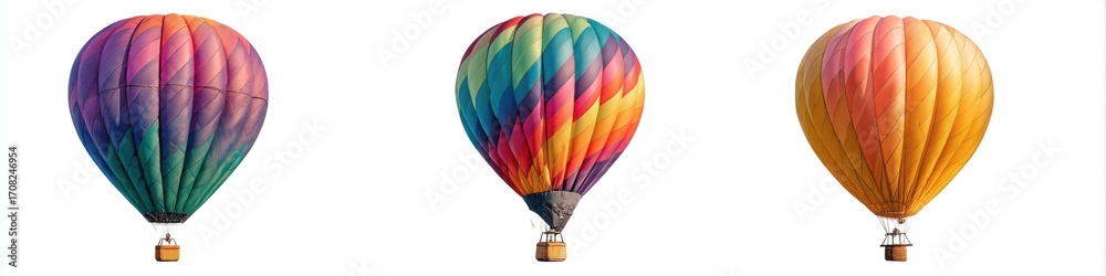 Fototapeta premium Three colorful hot air balloons against a white background