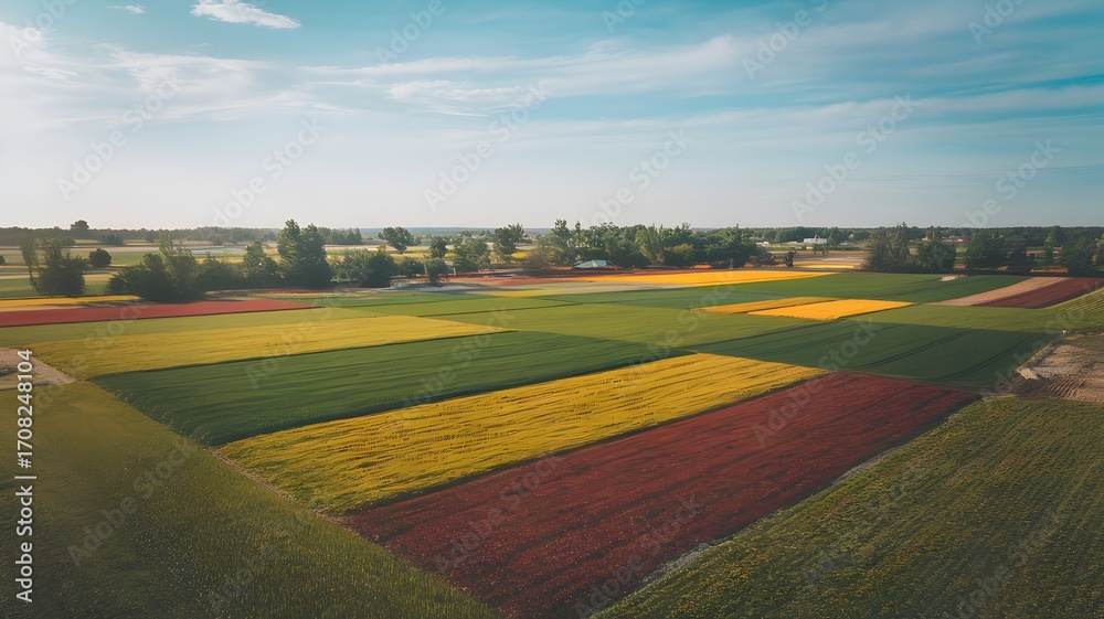 Fototapeta premium Aerial Patchwork Farmland with Rectangular Fields