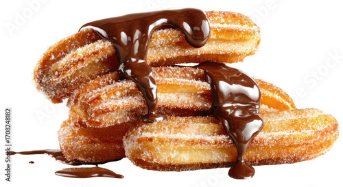 Stacked churros drenched in melted chocolate