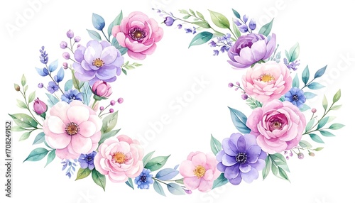 Wallpaper Mural Pastel floral wreath frame Torontodigital.ca