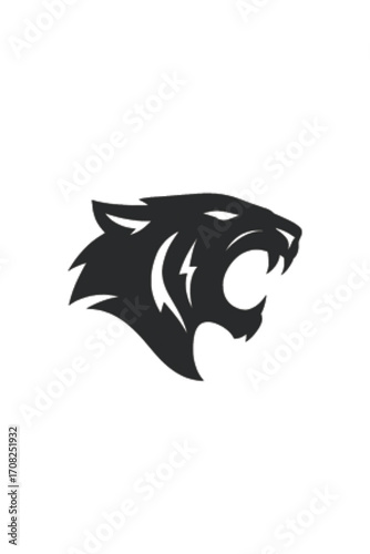 Minimalist roaring tiger head silhouette icon for strength, courage, and branding themes