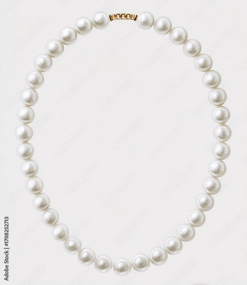 Obraz premium A pearl necklace, round, classic, simple. A string of lustrous, round pearls forms a complete circle. Gold clasp