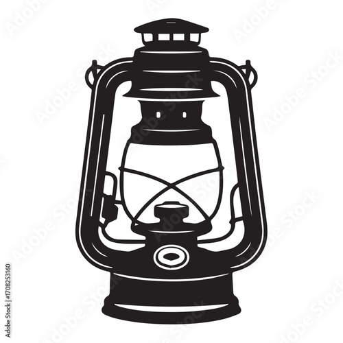 Technology background illustration of vintage kerosene lantern silhouette, a classic portable light source, isolated on white background