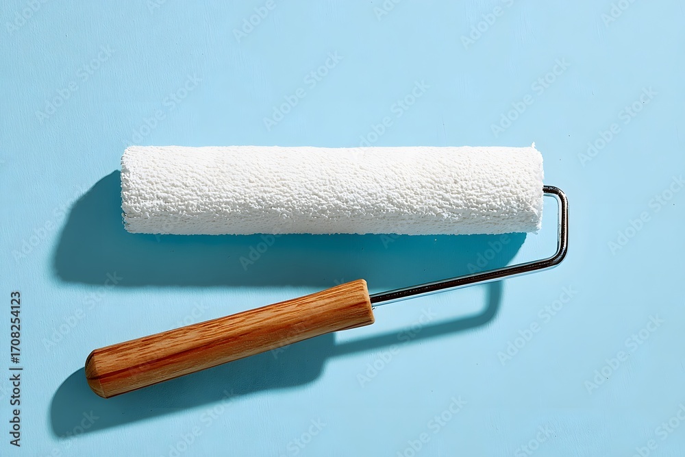 Obraz premium White roller tool with wooden handle paint roller metal frame