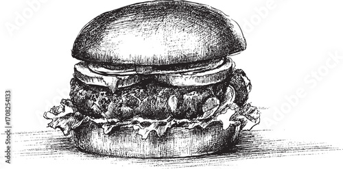 Hamburger illustration on a white background. This vector illustration can be used in any size you like for advertising, logos, and other work.