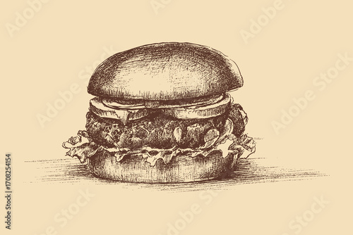 Hamburger illustration in a vintage style. This vector illustration can be used in any size you like for advertising, logos, and other work.
