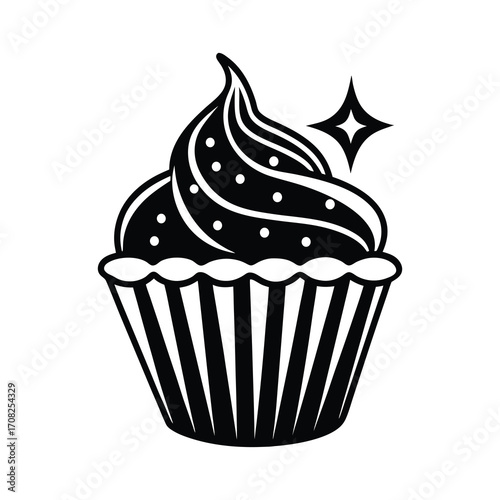 Cupcake vector illustration with cream and chocolate on white background